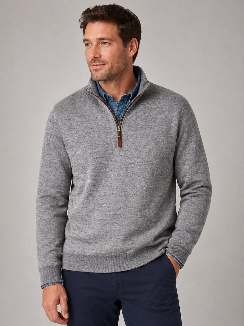 Peter Millar Autumn Crest British Grey Quarter Zip Wool Sweater Sz XL